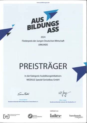 Preisträger Ausbildungs ASS Urkunde 2024