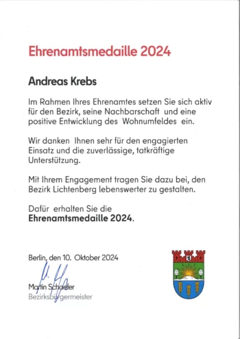 Ehrenamtsmedaille 2024 für Andreas Krebs